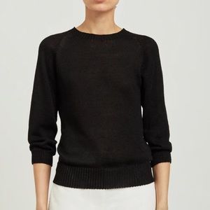 Margaret Howell MHL. Classic Crew Linen Wool Knit Pullover Sweater in Navy